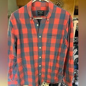 Abercrombie & Fitch Red and Blue Casual Button Down Shirt